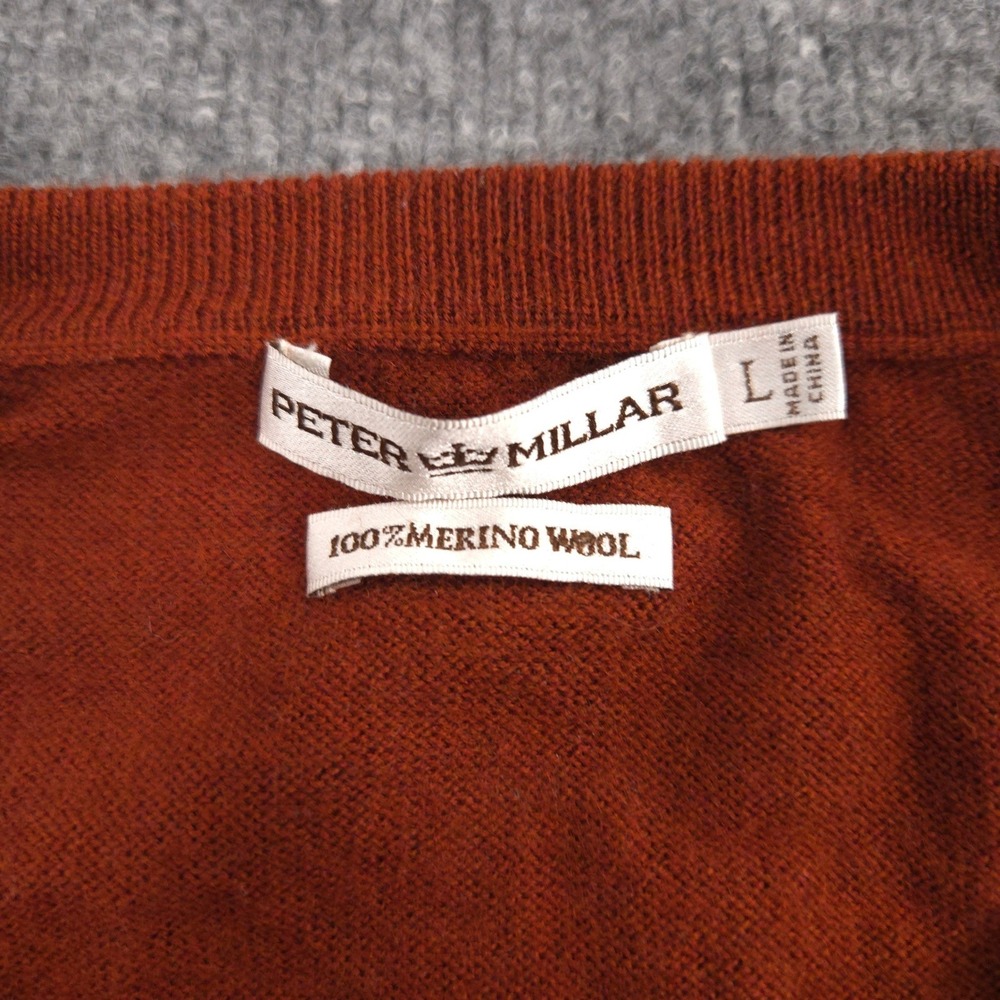 Peter Millar Sweater Mens L Blood Orange Extrafine Italian Merino Wool V Neck - Picture 6 of 8